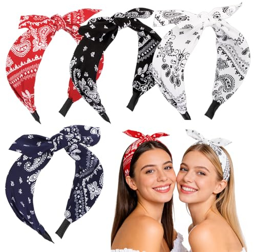 UNISUNSG 4 Stücke Haarreif Rockabilly Vintage Haarband Schleife Paisley Kopfband Damen Breit Stirnband Haarschmuck
