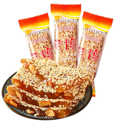 HoowCee Nougat Tendre aux Cacahuètes et Sésame, 500g Bonbon Traditionnel Chinois à La Texture Élastique, Friandise Artisanale Gourmande pour Dégustation Quotidienne et Cadeau