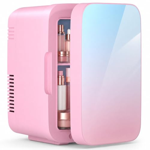 ARTETHYS Mini Fridge for Bedrooms, 4L Small Portable Car Fridges | Skincare Beauty Refrigerator with Gradient Glass Door, Cooler and Warmer, AC DC Power, Drinks, Makeup, Travel, Office, Pink