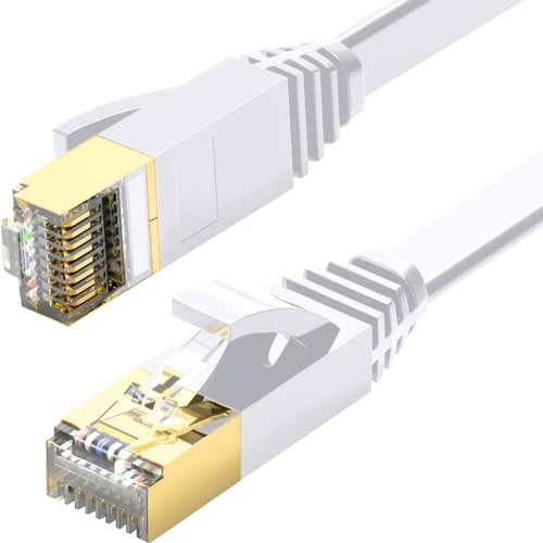 ULTRICS Cat7 Ethernet Cable 30M, Long Internet Cables High-Speed 10Gbps 600MHz/s Gigabit Flat Network Lead, LAN Patch Cord with RJ45 Compatible with Cat6, PS4, PS5, Xbox, Router, Switch, PC- White
