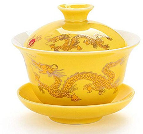 YBK Tech - Taza de té y platillo para Gong Fu Cha, diseño de dragón chino tradicional con tapa