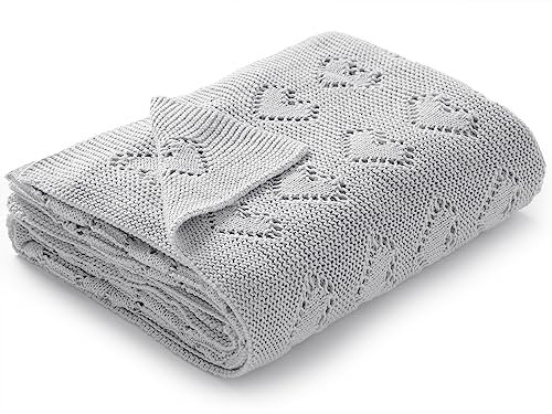 mimixiong Babydecke aus 100% Baumwolle - kuschelige Strickdecke ideal als Neugeborene, 100 x 80 cm (Grau)