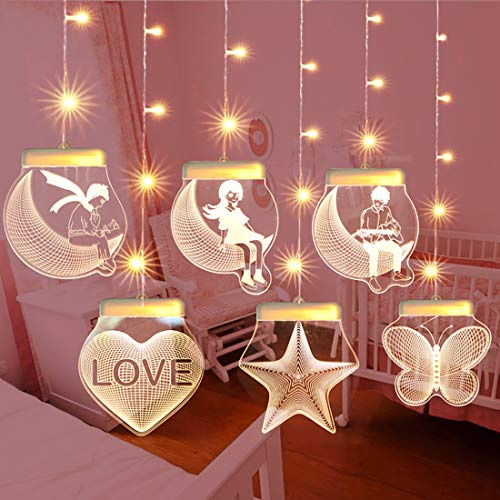 LED Lichtervorhang 3D Illusion Nachtlampe,KINGCOO USB Hängende Fenster Vorhang Eis Streifen Dekorative Lichterkette für Innen Schlafzimmer Halloween Weihnachten Hochzeit Party Dekor (Warmweiß)
