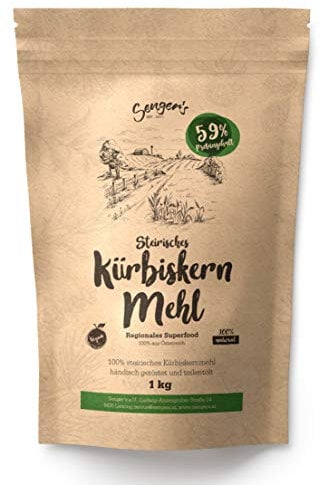 Senger's 1 KG Kürbiskernmehl teilentölt, geröstet und Glutenfrei - 59% Protein Kürbiskerne Pulver veganes glutenfreies Mehl (1 KG)