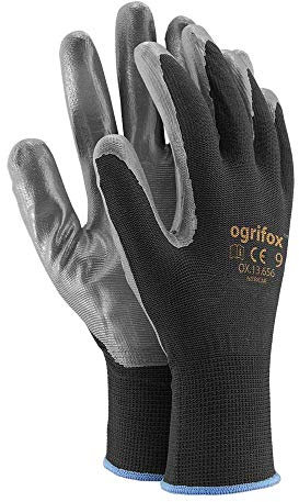 Ogrifox OX-Nitricar_Bs10 Nitrilhandschuhe, Schutzhandschuhe, Arbeitshandschuhe, OX.13.656, Schwarz-Grau, 10 Größe, 12 Paar