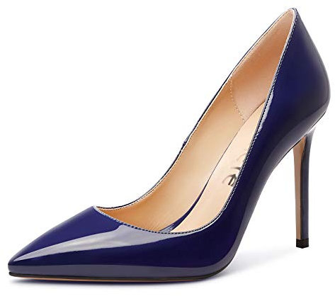Castamere Scarpe col Tacco Donna Moda Punta Appuntito Tacco a Spillo 10CM Blu Scuro Pelle Verniciata Scarpe EU 37