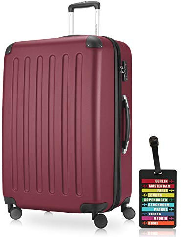 Hauptstadtkoffer - Spree - Hartschalenkoffer Rollkoffer + Kofferanhänger, erweiterbarer Reisekoffer, 4 Rollen, TSA, 75 cm, 119 Liter, Burgund