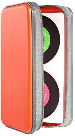 UENTIP Range CD Pochette,étui DVD Étui en Plastique Rigide pour 96 capacité de CD, Rangement pour Organisateur de Disque Portable pour Voiture (Orange)