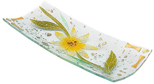 Sospiri Venezia Tidy Tray Ornament Plate Decor Floral Murano Glass Centerpiece Home Furnishing Decor Gift Handmade Made in Italy (Gerbera cm30x13 Rectangular)