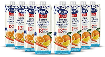 Hero Light Bevanda di Frutta Gust Ace, Succo con Pochissime Calorie per Porzione, Senza Zuccheri Aggiunti, Zero Conservanti, Coloranti, 8 Bottiglie da 1L, 8000 Millilitri