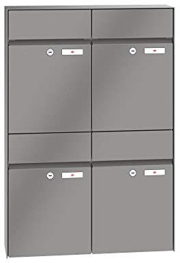 RENZ/Plan / 4er Aufputz-Briefkastenanlage Wand-Briefkasten/RAL-Farbe 9007 Volumen 21 L/Dein-Briefkasten.de