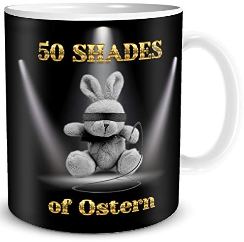 TRIOSK Oster-Tasse mit Hase - Lustige Ostertasse mit frechem Spruch - 50 Shades of Ostern - Ostergeschenk für verliebte Paare, Erwachsene, Männer & Frauen - Keramik 300 ml
