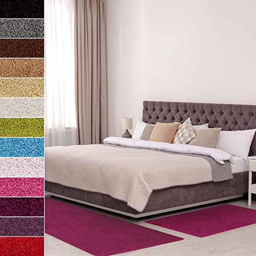 Floordirekt Shaggy-Bettumrandung Barcelona - 3-teilig - Shaggy-Kräusel-Optik - Hochflor Bettvorleger in vielen Farben (B: 67 cm | L: 1 x 250 cm + 2 x 140 cm, Berry)