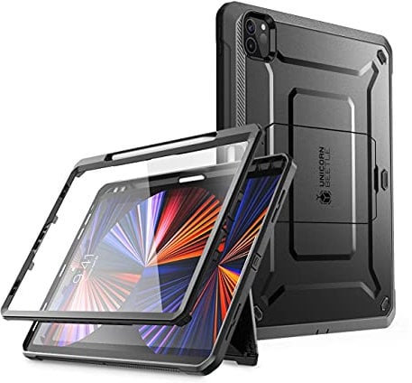 SUPCASE Hülle für iPad Pro 12.9 Zoll 2022 / 2021 / 2020 (6th/5th/4th) Bumper Case 360 Grad Schutzhülle Support Apple Pencil Laden [Unicorn Beetle PRO] mit Displayschutz und Ständer (Schwarz)