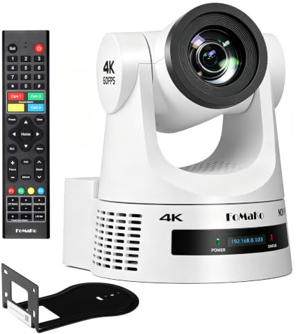 FoMaKo 4K 60FPS NDI HX3 PTZ Kamera, NDI-Ausgang 4K@60, 20x Optischer Zoom, KI-Auto-Tracking, 3G-SDI HDMI2.0 LAN PoE USB3.0, Professionelle NDI-Live-Streaming-Kamera (K600N Weiß)