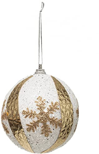 Jja Weihnachtskugel Schneeflocke Weiß und Gold 8 cm