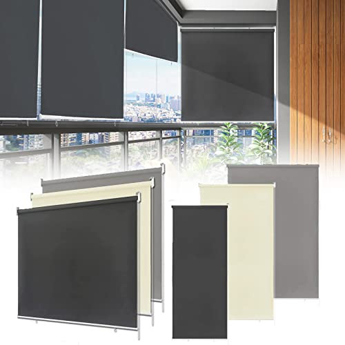 HENGMEI Außenrollo Senkrechtmarkise Balkonrollo Sichtschutz Rollo Sonnenschutz Verdunklungsrollo UV Schutz Windschutz(140 * 140cm, Grau)