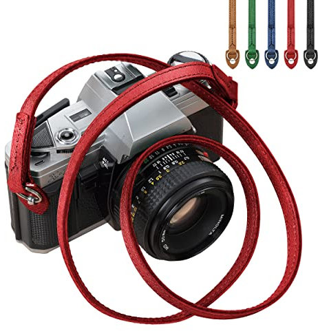 Padwa Lifestyle Red Genuine Leather Minimalist Camera Strap - 0.43 Double Layer Soft Cowhide Stitching,Minimalist Camera Straps for Mirrorless Digital Camera,Great Gift for Men & Women Photographers