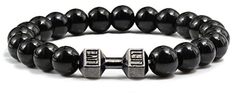 Damen Herren Perlen Armband Hantel Herren Mode Yoga Schmuck Original Armreifen-Schwarz Hell-Schwarz