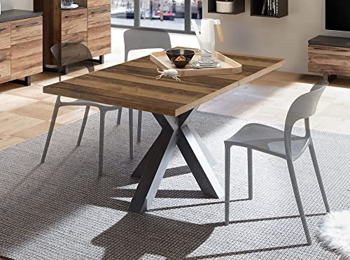 58 aufm Kessel Esstisch ausziehbar Elda 1 140 x 90 x 75 Esszimmertisch Schwarzstahl/Plankeneiche 13517-140