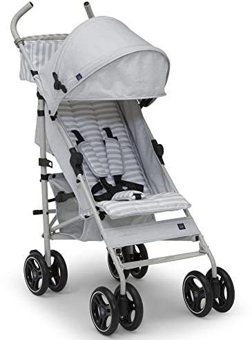 babyGap Classic Stroller - Lightweight Stroller with Recline, Compact Fold & Removable Parent Organizer - Made with Sustainable Materials, Grey Stripes