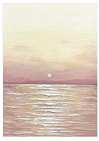 Acrylbilder, Rosa Himmel Meer Sonnenaufgang Landschaft Moderne Abstrakte Kunstwerke Rahmenlose Original Handgemalte Ölgemälde Auf Leinwand Wandkunst Für Wohnzimmer Schlafzimmer Büro Wohnkultur,