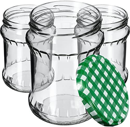 KADAX Bocaux de 500 ml, Pots en Verre avec Couvercle Hermétique de 82mm pour la Conservation des Aliments, Idéals pour Confitures et Miel (Carreaux Verts, Lot de 16)