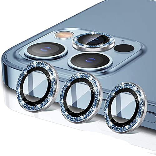 YSJJZRL Lot de 3 films d'objectif d'appareil photo en verre trempé HD à paillettes 9H pour iPhone 12/12mini/12 Pro/12 Pro Max (pour IP12, bleu)