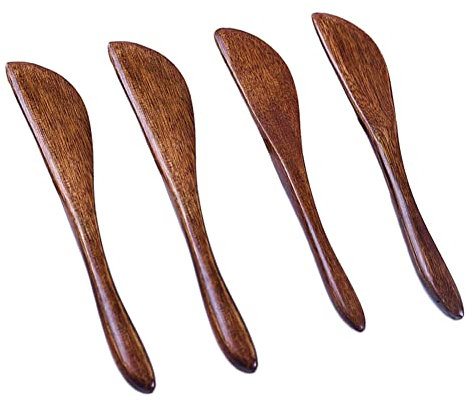 4 Pieces Wooden Butter Spreaders Wooden Cream Spatula Cheese Spreaders Cosmetic Mask Mixing Spoon Spatulas Butter Spatula Cream Spreaders Peanut Jelly Spreader for Kitchen Baking, Dark-Brown