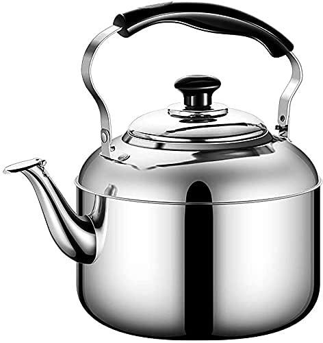 SIGOLY Tetera silbante de acero inoxidable 4L-6L, tetera silbante de camping para agua hirviendo, adecuada para cocina, comedor, matrimonio