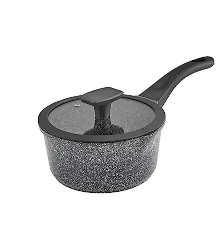 Karaca Serra Biogranit Grau Sauteuse avec couvercle 18cm,revêtement antiadhésif,avec couvercles en verre,lavable au lave-vaisselle