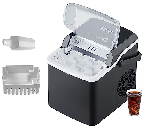 VEVOR Fabricador de Hielo Portátil para Encimera 12kg/24h 9 Cubitos de Hielo en 7 Minutos Fabricador de Hielo de Calidad Alimentaria Capacidad de Almacenamiento 0,6 kg Autolimpiable para Cocina Bar