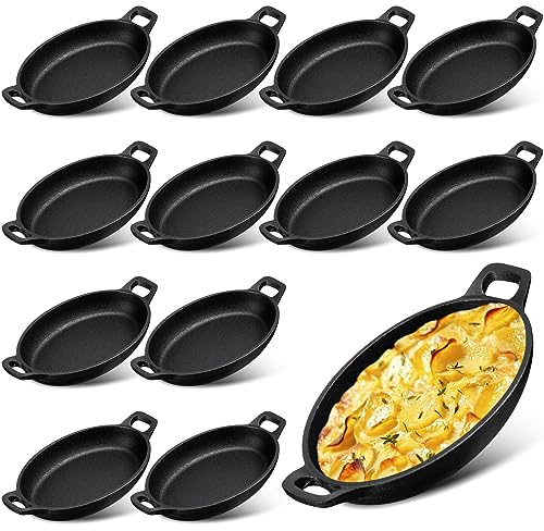 Mifoci Ovale Servierschale, Mini-Gusseisen-Pfanne, Gusseisen, Backform, brutzelnde Platte, mattschwarz, Grillgeschirr für Zuhause, Restaurant, Küche, Lebensmittelservice, Grill, 21,6 x 12,9 cm, 12