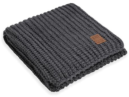 KNIT FACTORY - Cody Gestrickte Decke - Wohndecke - Kuscheldecke - Gestrickte Sofadecke - Plaid aus Wolle - Wolldecke - Anthrazit - 160x130 cm