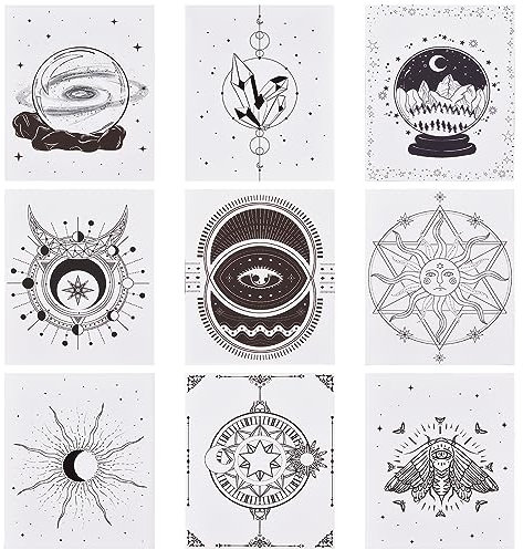 SUPERDANT Sonne Und Mond Astrologie Wandkunstdrucke Tarot Motte Wanddekoration Raumdekoration Ästhetische Schwarz Weiß Poster Divinazione Drucke Dekorationen Für Wohnzimmer Schlafzimmer Ohne Rahmen