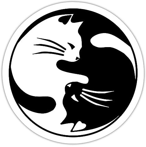 Spreadshirt Yin Yang Katzen Geschenkidee Sticker, max. 10 x 10 cm, 10 x 10 cm, Mattweiß