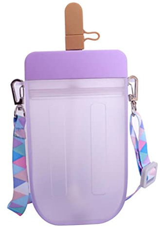 Cute Water Bottle Leakproof Popsicle Cup with Lanyard, for Adults and Children, Purple, 300ml (1)