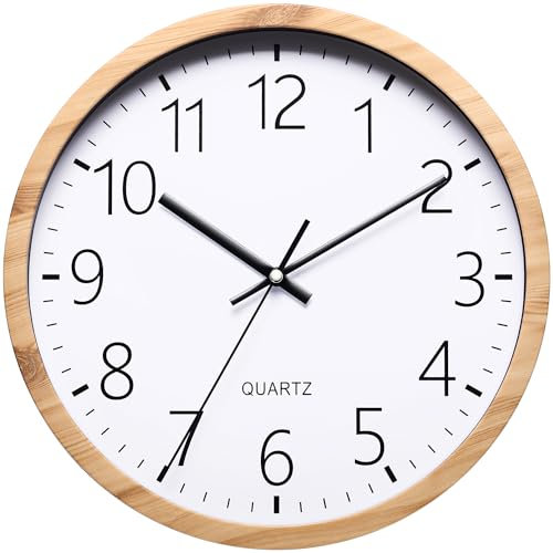NUOVO 12 Inch Imitation Wooden Round Wall Clock, Living Room, Bedroom, Kitchen, Quiet, No Ticks, Minimalist Modern Retro Wall Clock (30 cm 12 Inches)