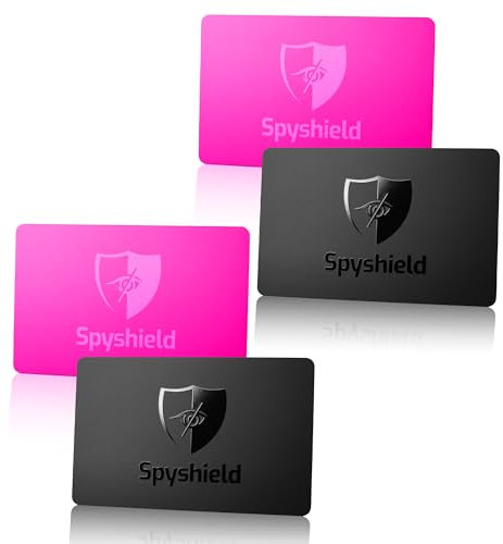 Spyshield RFID Blocker Karte NFC Schutzkarte mit Störsender, Pink | Bank-, EC-, Kreditkarte, Reisepass schützen | RFID-Schutz für Cliphalter, Geldbörse (2X Black u. Pink)