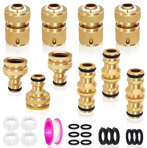 10 Pack Brass Garden Hose Tap Connector kit, 2-in-1 Faucet Connector, Double Male Connectors, Hose 1/2 End Quick Connect for Garden Hose Pipe Tube (A)