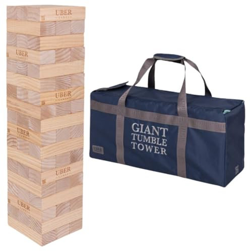Ubergames Riesenwackelturm bis 160+ cm XXL Jumbo Hi-Tower in Tasche - 1,6m (max im Spiel. Massiver Kiefer Holz Tower Spiel - Extra Luxusblöcke und Tasche (bis 160+ cm)
