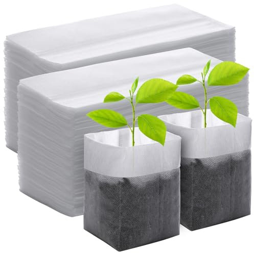 GREANER Pflanzbeutel für Kinderzimmer, 19,8 x 21,8 cm, Stoff-Setzling-Pflanzbeutel, Pflanzensämlingsbeutel, Umpflanzung, biologisch abbaubar, Pflanzbeutel für Gartenarbeit, Samen, Pflanztasche, Weiß,