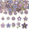 Airssory Frangipani-Anhänger mit violettem Blumendesign, Emaille, Legierung, gemischte Formen, Blumen, Gänseblümchen, Rose, Kirschblüte, Frangipani, Charms, 40 Stück