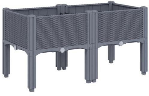 vidaXL Jardinera con Patas, Macetero de Plantas Flores, Maceta de Hierbas, Arriate para Jardín Patio Balcón Terraza, PP Azul Gris 80x40x42 cm