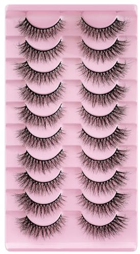 NPFVKSA False Eyelashes,10 Pairs 3D natural Wispy Lashes, Cat Eye Lashes,Soft and natural，Fluffy Thick And Soft (W55)