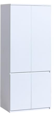 MINIO go for it - Kleiderschrank 80 cm Breit, Schlafzimmer Schrank mit 4 Türen und 1 Kleiderstange, ARCCA Serie, Kleiderschrank Weiß - B:80cm x H:195cm x T:52cm
