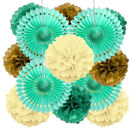 HONMOK 12pcs Sage Green Wedding Birthday Party Decorations, Tissue Paper Pom Poms Backdrop for Baby Shower Bridal Birthday Rustic Wedding Engagement BohoTheme Party Indoor Outdoor Decorations