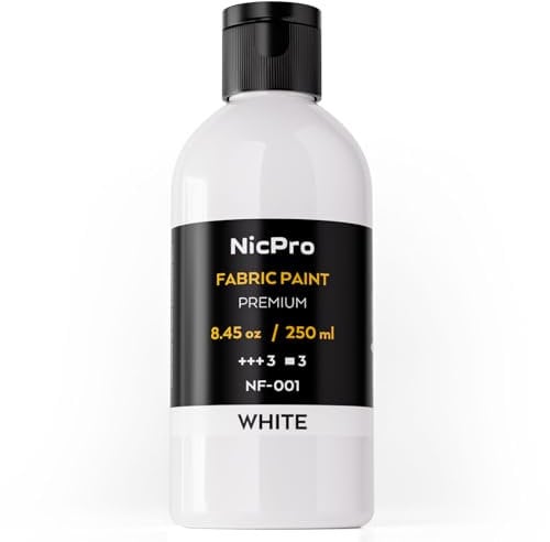 Nicpro White Fabric Paint, 8.45 oz (250 ml) Fabric Paint for Clothes Permanent, Soft Rich Pigment Non-Toxic Textile Paint for Fabric DIY Crafts, T-shirts, Shoes Leather Jeans Bags Canvas Furniture