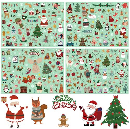 400 Stück Weihnachtsaufkleber, Duvabien Weihnachten Sticker Selbstklebend Weihnachtsdeko, Weihnachten Aufkleber für Fotoalbum Geschenke Scrapbooking Kalender Journal Stickerbuch Verpackungen