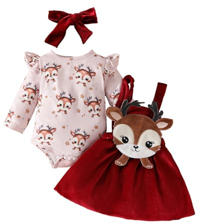 Generico Vestito Bambina Neonata Invernale Rosso Vestito Natalizie Bambina Mio Primo Natale Vestitini Costume Carnevale Elegante Tutina Vestiti Con Cerchietto Tuta Natalizio Abito Festa Principessa